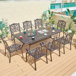 Luxury Modern Patio Kitchen 9 Piece Rectangular Table Chairs Outdoor Terrace Hotel Garden Cafe Cast Aluminum 8 Seater Dining Set