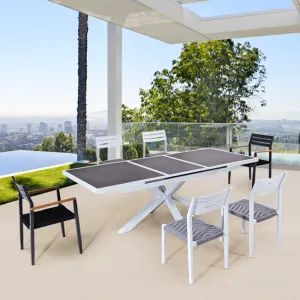 Luxury Modern White Extendable Patio Restaurant Table 6 Seater Chairs Outdoor Garden 7 Piece Aluminum Rope Dining Sets