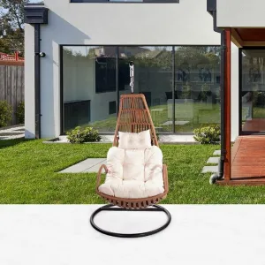 Luxury New Balcony Patio Wicker Metal Furniture Outdoor Garden Maple Leaf Rattan Swing Chair with Armrest