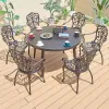 Luxury Outdoor Patio 7 Piece Dinning Set Furniture Outside Garden Restaurant Cast Aluminum Round Table and 6 Seater Chairs
