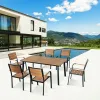 Luxury Porch 7 Piece Patio 6 Seater Aluminum Dining Set Outdoor Garden Plastic Wood Table and Chairs for Restaurant