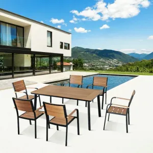Luxury Porch 7 Piece Patio 6 Seater Aluminum Dining Set Outdoor Garden Plastic Wood Table and Chairs for Restaurant