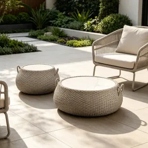 Luxury Project Grade Villa Garden Aluminum Frame Leisure Patio Terrace Area Sintered Stone Tabletop Outdoor Rope Coffee Table