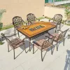 Luxury Villa Aluminum Garden Set Outdoor Furniture Portable Casting BBQ Grill Rectangular Table Charcoal 6 Chairs