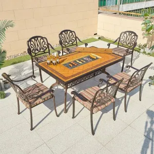 Luxury Villa Aluminum Garden Set Outdoor Furniture Portable Casting BBQ Grill Rectangular Table Charcoal 6 Chairs