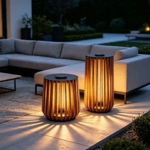 Luxury Weather Resistant Hotel Garden Decorative Floor Light Lamp Outdoor Garden Villa Teak Wood Lantern Set for Resort Area
