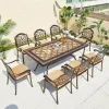 Luxury 9 Piece Porch Restaurant Dining Set Furniture Outdoor Patio Garden Cast Aluminum Table and 8 Seater Chairs