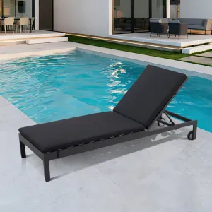 Modern Black Exterior Patio Garden Lounge Sunbed Furniture Outdoor Hotel Aluminum Pool Chaise Sun Loungers Chairs with Wheels
