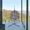 Modern Black Garden Wicker Metal Hanging Furniture Outdoor Porch Rattan Egg Swing Chair with Detachable Stand