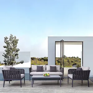 Modern Black Patio Backyard Sectional Couch Furniture Outdoor Garden Aluminum 4 Piece Rope Conversation Sofa Set for Sale