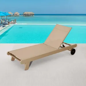 Modern Brown Exterior Garden Aluminum Sun Lounger Furniture Outdoor Pool Teslin Lounge Chairs with Big Wheels