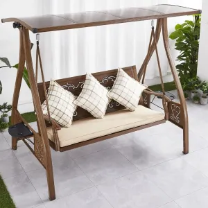Modern Brown Front Porch Garden Furniture Outdoor Patio 3 Seater Person Cast Aluminum Swing Hanging Chair