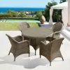 Modern Brown Restaurant Balcony Furniture Garden Wicker 5 Piece Dining Set Outdoor Patio Cafe Rattan Aluminum Table and 4 Chairs