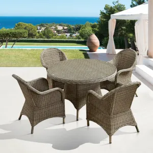 Modern Brown Restaurant Balcony Furniture Garden Wicker 5 Piece Dining Set Outdoor Patio Cafe Rattan Aluminum Table and 4 Chairs