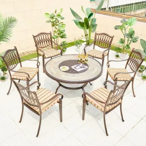 Modern Cafe Events Aluminum Round Table Chairs Furniture Garden Durable Casting Outdoor Restaurant Table Set for 6
