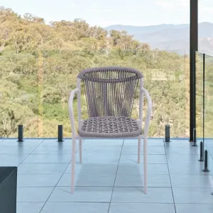 Modern Comfort Grey Patio Cafe Aluminum Armchairs Furniture Outdoor Patio Woven Rope Dining Chairs for Restaurant