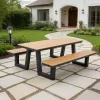 Modern Contemporary Garden Patio Plastic Wood Furniture Outdoor Park Aluminum Dining Table Chairs Set With Bench Seating