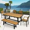 Modern Contemporary Patio Plastic Wood Table 5 Seater Chairs Furniture Outdoor Garden 6 Piece Aluminum Dining Set
