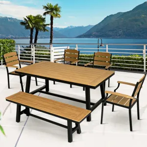 Modern Contemporary Patio Plastic Wood Table 5 Seater Chairs Furniture Outdoor Garden 6 Piece Aluminum Dining Set