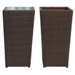 Modern Decorative Stackable Indoor Square Patio Wicker Planter Stand Outdoor Garden Rattan Aluminum Flower Pots