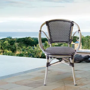 Modern French Black Armchairs Furniture Patio Wicker Aluminum Rattan Outdoor Garden Bistro Dining Chairs