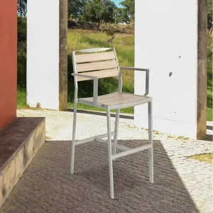 Modern Garden PS Aluminum Counter Height Bistro Chairs Furniture Patio Plastic Wood High Bar Stools