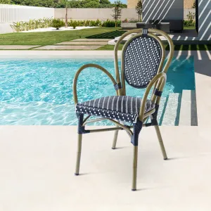 Modern Garden Restaurant Wicker Dining Armchairs Furniture Cafe Aluminum Outdoor Patio Rattan Bistro Chairs