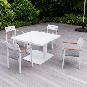 Modern Garden Table 4 Seater ArmChairs Furniture Outdoor Patio Restaurant 5 Piece Aluminum Rope High Adjustable Dining Set