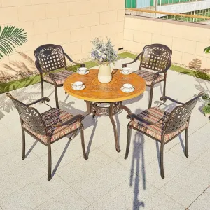 Modern Garden Waterproof Round Table 4 Chairs Outdoor Terrace Furniture Patio Stackable Cast Aluminum Dining Set