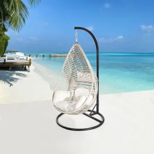 Modern Garden Wicker Metal Hanging Furniture Outdoor Porch Tear Drop Rattan Egg Swing Chair with Stand