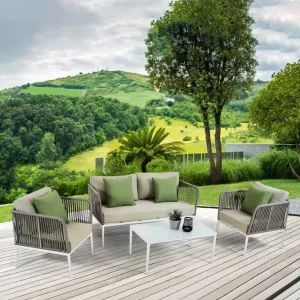 Modern Grey Comfortable Garden Couch Setting Loveseat Furniture Outdoor Patio Sectional Aluminum 4 Piece Rope Seating Sofa Set