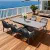 Modern Grey Patio Extendable Table 6 Seater Armchairs Furniture Outdoor Garden Restaurant Cafe 7 Piece Aluminum Rope Dining Set