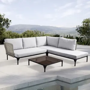Modern L Shape Leisure Sectional Couches Furniture Outdoor Rope Aluminum Lounge Corner Sofa Set with a Chaise Lounge