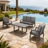 Modern Luxury Garden Conversation Couch Furniture Outdoor Patio Black Teslin Aluminum 4 Pieces Sectional Sofa Set