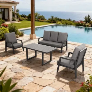 Modern Luxury Garden Conversation Couch Furniture Outdoor Patio Black Teslin Aluminum 4 Pieces Sectional Sofa Set