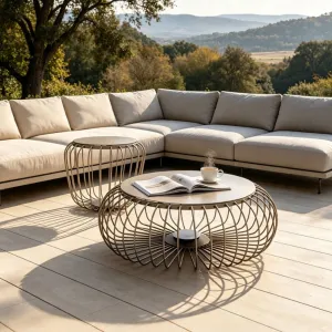 Modern Luxury Hotel Project Relax Entertainment Lounge Area Aluminum Frame Round Outdoor Villa Garden Backyard Coffee Table Set