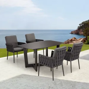 Modern Luxury Patio Aluminum Table 4 Seater Chairs Furniture Outdoor Garden Rope 5 Piece Dining Set