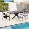 Modern Luxury Patio Cafe 7 Piece Dining Set Furniture Outdoor Garden Porch Aluminum Extendable Table and 6 Seater Chairs