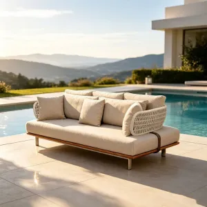 Modern Luxury Weather Resistant Hotel Patio Outdoor Villa Garden Poolside Aluminum Frame Soft Rope Daybed Sofa for Resort Pool
