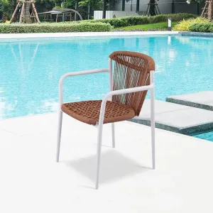 Modern New Brown Garden Restaurant Wicker Aluminum Chairs Furniture Outdoor Patio Cafe Rattan Dining ArmChairs