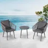 Modern Nordic Grey Patio Cafe Set Furniture Outdoor Garden Bistro Rope Aluminum Coffee Table and 2 Seater Chairs for Outside