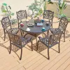 Modern Outdoor Stackable Cast Patio Chair Set Nordic Aluminum Fining Room Furniture Set of 6 with Round Table