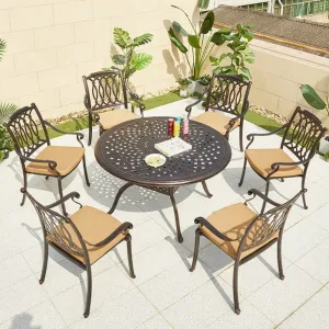 Modern Outdoor Terrace Garden Set Hight Quality Vintage Hotel Restaurant Dining Round Table 6 Chairs with Cushions