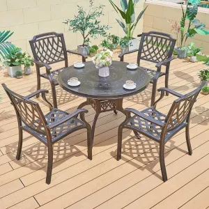 Modern Party Rental Stackable Terrace Patio 5 Piece Dining Set Outdoor Cast Aluminum Garden Round Table 4 Pieces Seater Chair