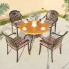 Modern Patio Cafe Aluminum Dining Set Cushions Balcony Furniture Outdoor Cast 4 Chairs and Round Table for Garden