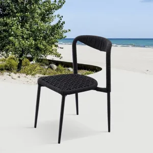 Modern Patio Cafe Furniture Outdoor Restaurant Black Rope Aluminum Dining Armless Chair