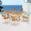 Modern Porch Garden Extendable 7 Piece Seater Dining Set Furniture Outdoor Patio Plastic Wood Aluminum Table and 6 Chairs