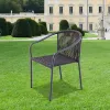 Modern Stackable Grey Black Patio Restaurant Aluminum Chairs Furniture Outdoor Garden Cafe Woven Rope Dining Armchairs on Sale