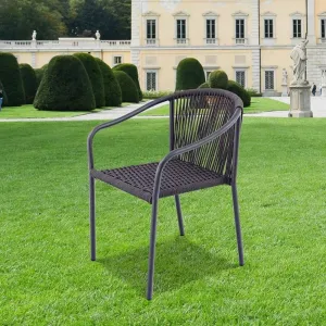 Modern Stackable Grey Black Patio Restaurant Aluminum Chairs Furniture Outdoor Garden Cafe Woven Rope Dining Armchairs on Sale