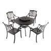 Modern Stackable Patio 5 Piece Dining Set Furniture Outdoor Garden Round Cast Aluminum 4 Seater Chairs Bbq Table with Grill
